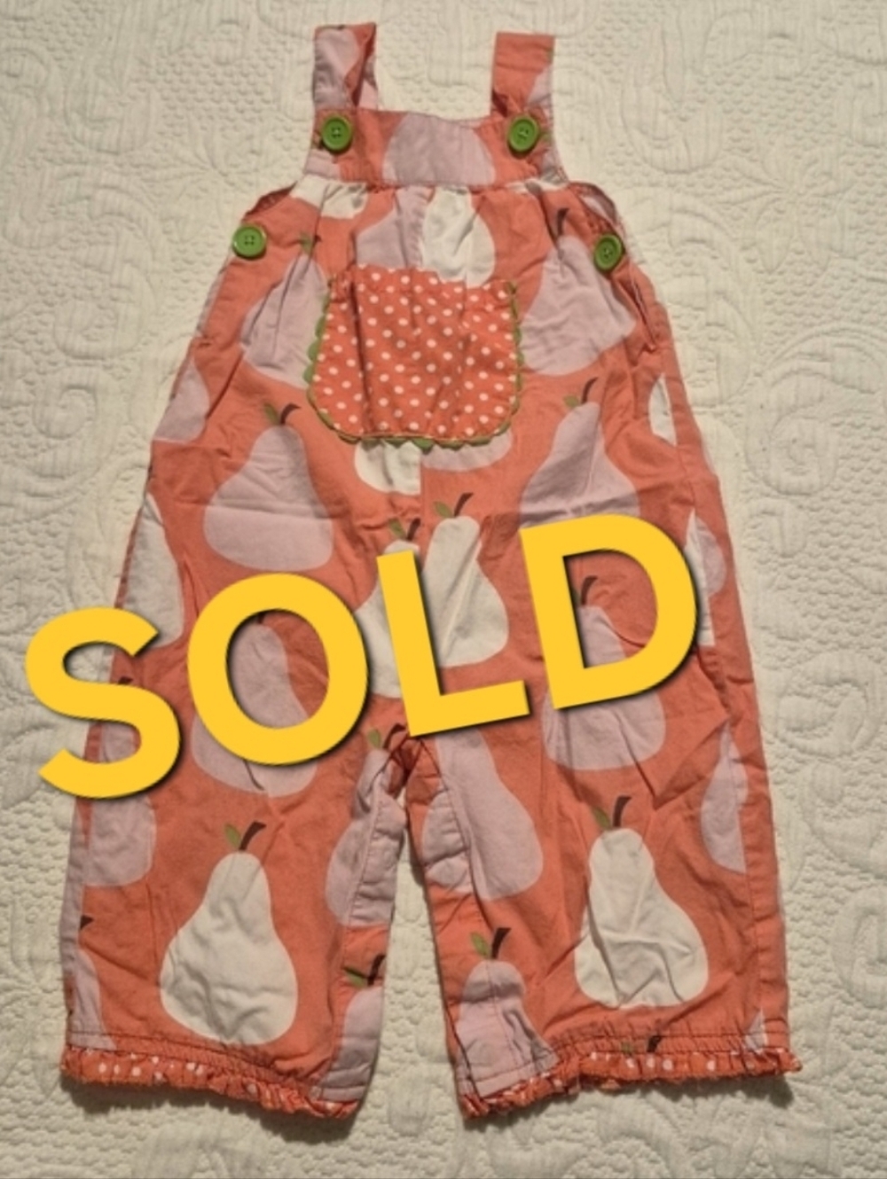 Baby Boden girls size 18-24 months pear designed overalls, 2012 Vintage GUC